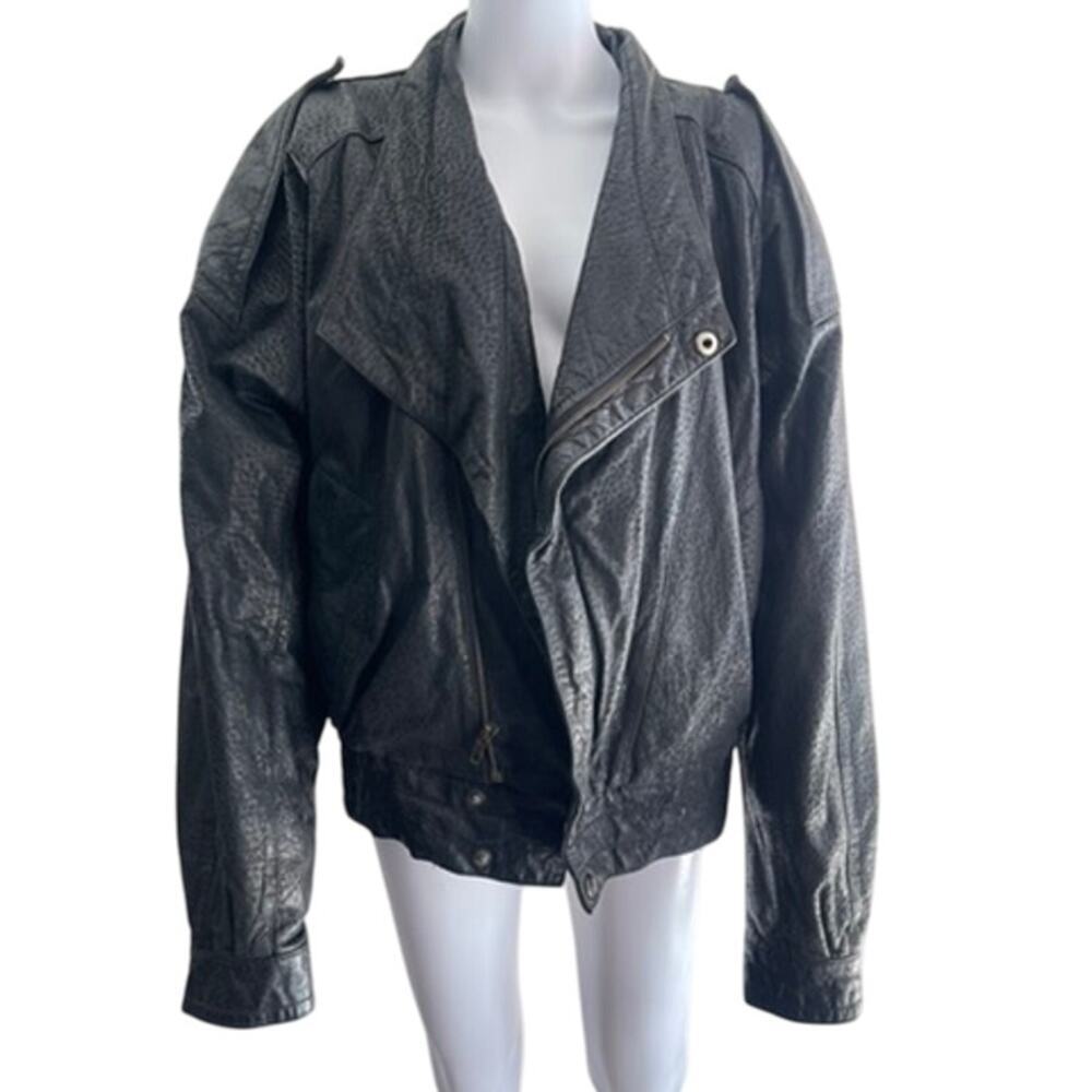 Vintage Byrnes & Baker Black Leather Bomber Jacket Men’s M 80s 90s Moto Biker